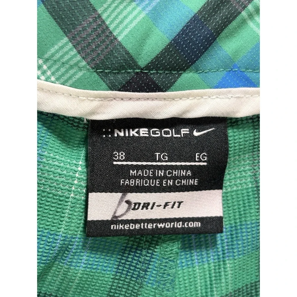 Nike Dri-Fit Standard‎ Fit Lightweight Golf Shorts Mens Size 38 Green Blue Plaid